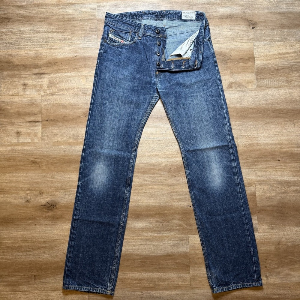 Diesel Waykee Jeans Men 29x32 Blue Straight Leg Made in Italy Dark Wash 0807R